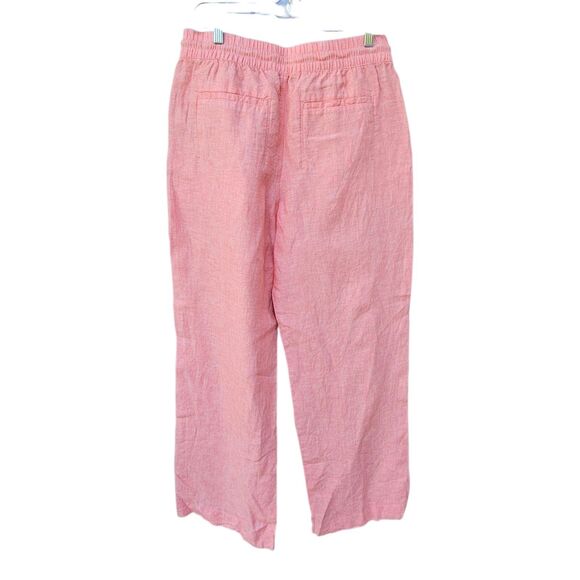 Athleta Linen Wide Leg Pants Sz 8 Split Bottom Hem Elastic Waistband Peachy Pink - Picture 2 of 10
